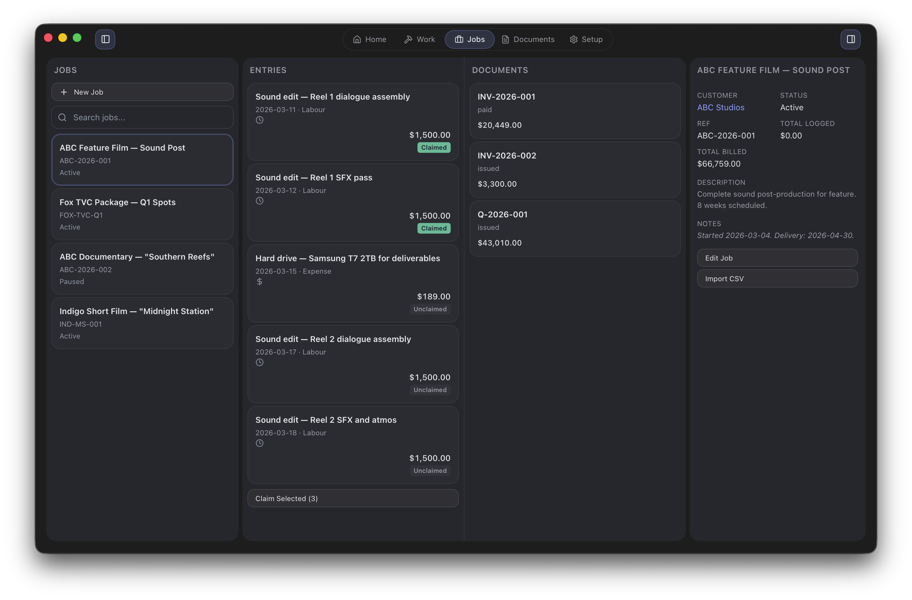 Autobooks — Jobs view